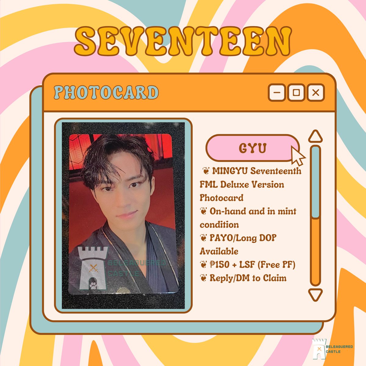 BLGRDCSTL's tweet photo. 🌱WTS LFB PH ON HAND PLEASE HELP RT🌱

🍕Mingyu FML Deluxe PC
🍕On-hand and in mint condition
🍕₽150 + LSF (Free PF)
🍕T&amp;C: https://t.co/OKplOzUNnD

BNS Seventeen SVT Scoups Jeonghan Joshua Jun Hoshi Wonwoo Woozi The8 Mingyu DK Seungkwan Vernon Dino

#ALAS_Gs https://t.co/MsF2httmU0