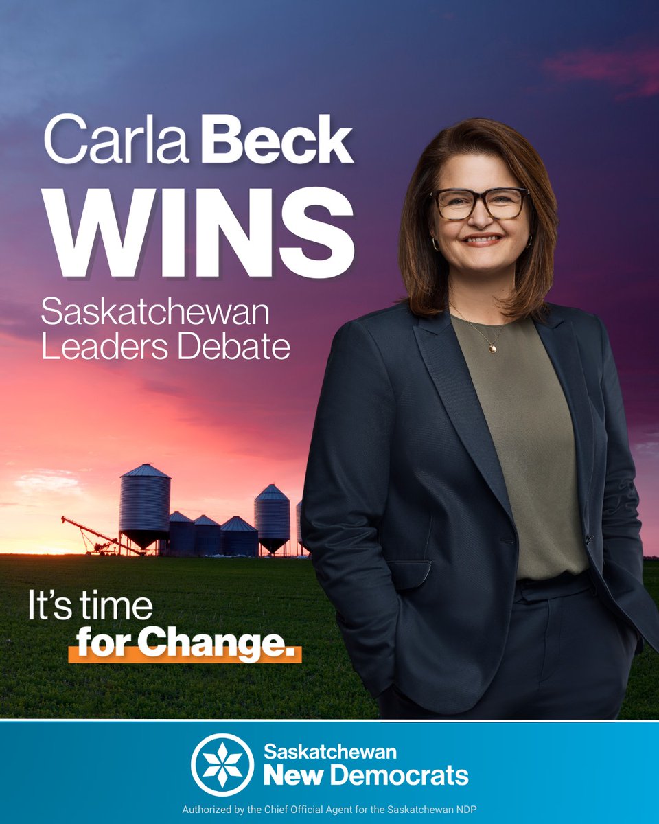 Sask_NDP's tweet image. Its official! Carla Beck won the debate. It’s time for change to get Saskatchewan out of last place!