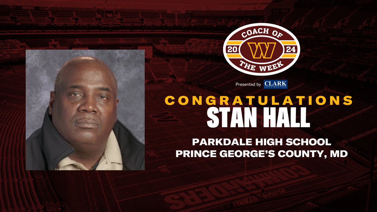 Congratulations to our Panther Head Football Coach Stan Hall for his “Coach of The Week Selection” from the Washington Commanders!!!