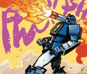 Firing his shoulder cannon at the reader.