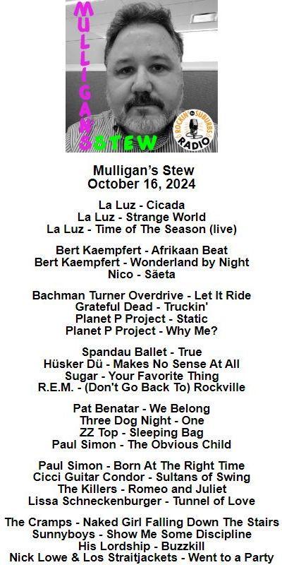 Mulligan's Stew (@mulliganradio) on Twitter photo Thanks for listening!
The show will replay on Friday at 1 pm Eastern on suburbsradio.com.
The show will also be available on Mixcloud at mixcloud.com/RtSRadio/
<a href="/MulliganRadio/">Mulligan's Stew</a> <a href="/SuburbsRadio/">Rockin' the Suburbs Radio</a> Thanks for listening!
The show will replay on Friday at 1 pm Eastern on suburbsradio.com.
The show will also be available on Mixcloud at mixcloud.com/RtSRadio/
<a href="/MulliganRadio/">Mulligan's Stew</a> <a href="/SuburbsRadio/">Rockin' the Suburbs Radio</a>