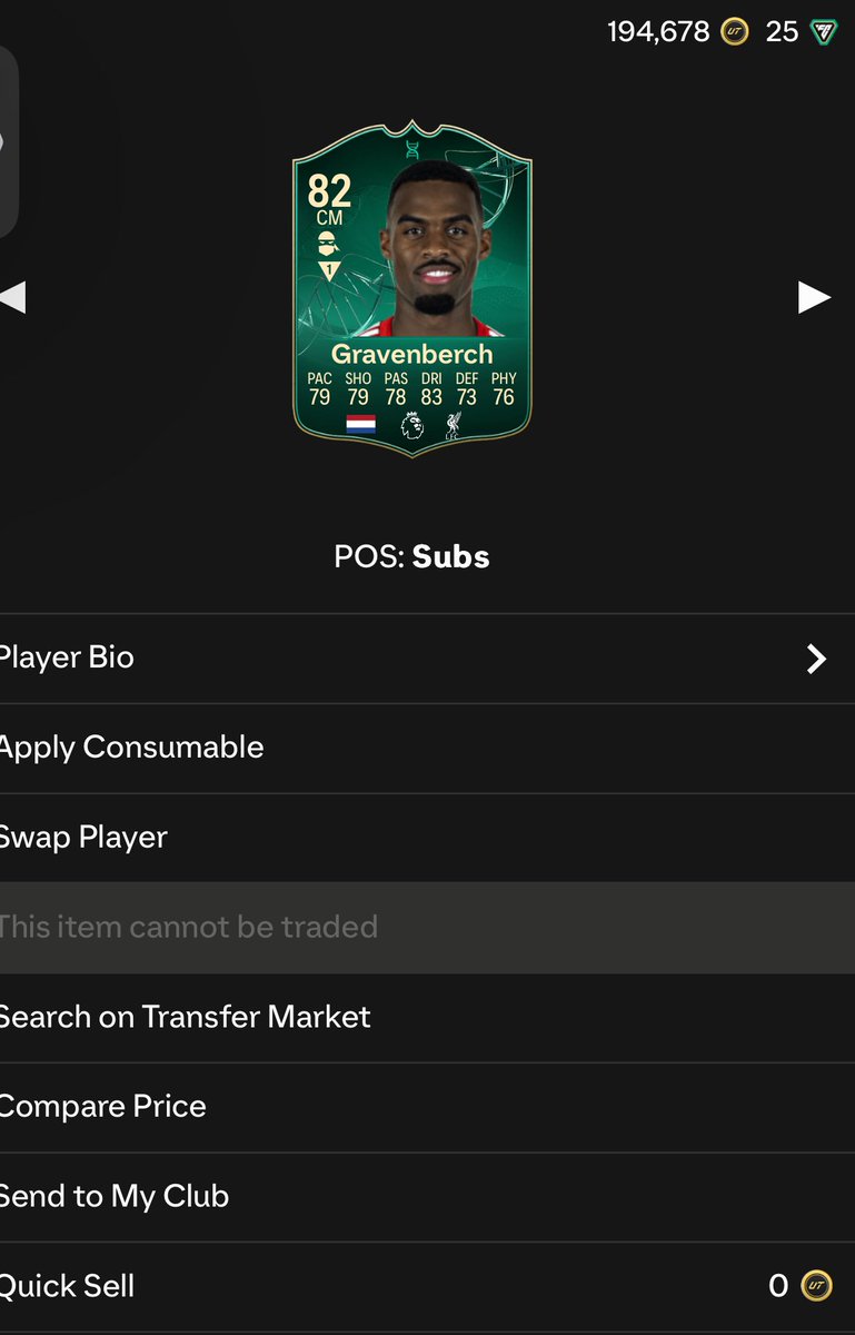 I have seen people post this Gravenberch card on X with 83 defending, some with 78 defending. Anyone know how I can get that? (He’d be a beast in midfield)

Or is it too late and I should wait till they drop a new evo?

#FC25
