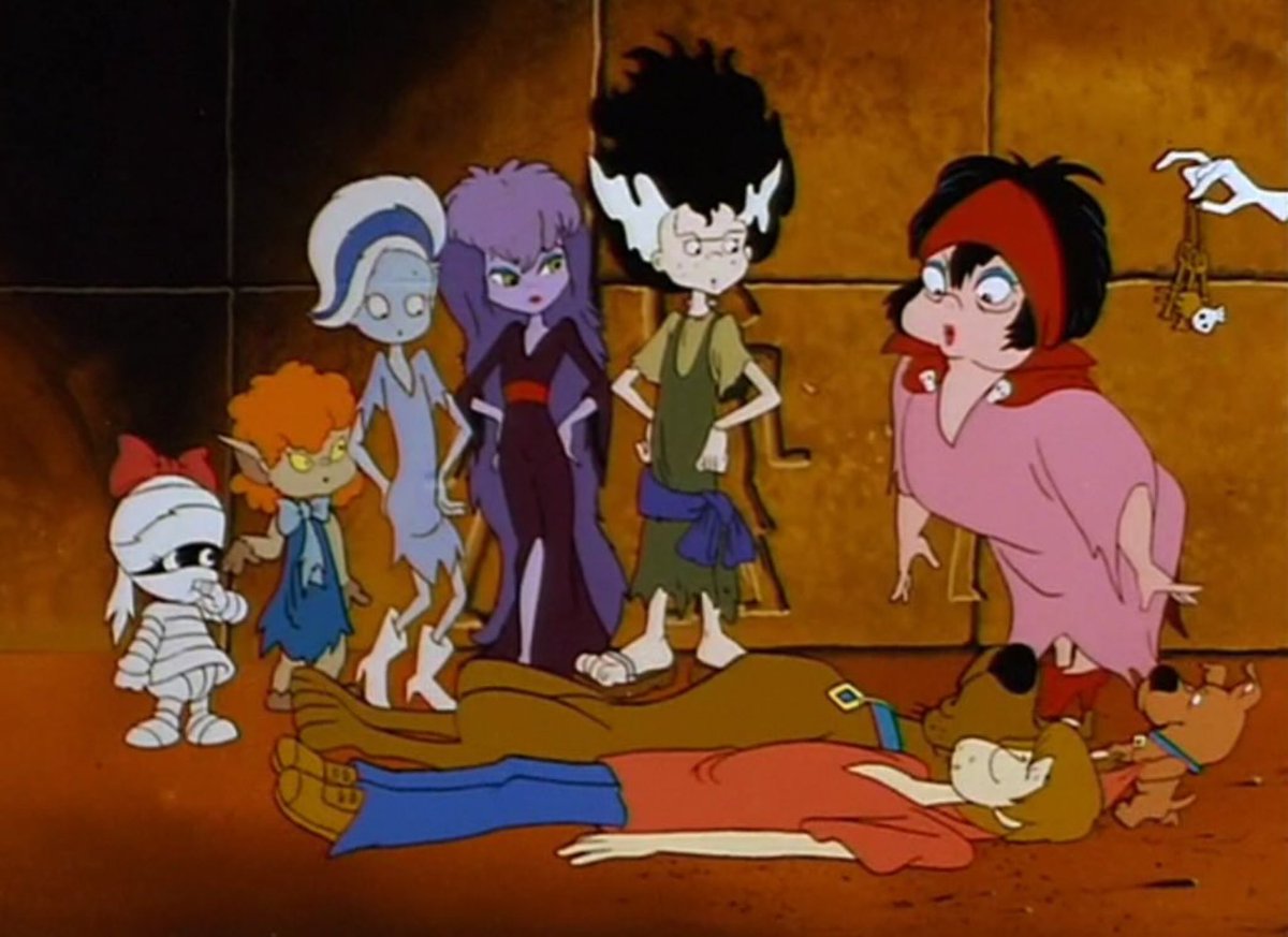 ScoobyandCam's tweet photo. Happy 36th Anniversary to “Scooby-Doo and the Ghoul School”. This movie first premiered on ABC back in October 16th, 1988. 

After accepting a job as gym teachers at a finishing school, Scooby, Shaggy, Scrappy train girl-ghouls who have been losing all their volleyball games. Disaster strikes when Revolta, a wicked spider-witch decides to use the Grimwood girl-ghouls for her own evil purposes.

#ScoobyDoo #Shaggy #HannaBarbera #ScrappyDoo #Matches #MissGrimwood #WinnieWerewolf #Sibella #ElsaFrankensteen #Phantasma #Tanis #Revolta #GrimCreeper #ScoobyDooHistory #ScoobyHistory