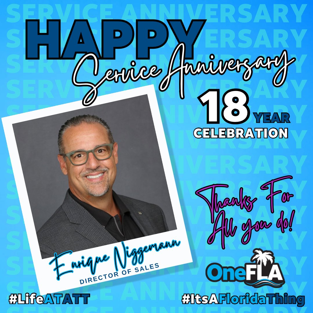 OneFLA (@one_fla) on Twitter photo Help us to Celebrate <a href="/eniggemann/">Enrique Niggemann</a> 18 year Service Anniversary with #LifeAtATT Thank you for your leadership in all that you do. Cheers to all of your innovation, collaboration, and #GreaterPossibilities! ๐ฅ#OneFLA ๐๐ด#LifeAtATT #ItsAFloridaThing Help us to Celebrate <a href="/eniggemann/">Enrique Niggemann</a> 18 year Service Anniversary with #LifeAtATT Thank you for your leadership in all that you do. Cheers to all of your innovation, collaboration, and #GreaterPossibilities! ๐ฅ#OneFLA ๐๐ด#LifeAtATT #ItsAFloridaThing