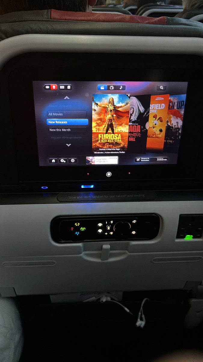 GatorJerkky's tweet photo. Furiosa on the plane screen 🔉😈 https://t.co/uFwEVkEmoD
