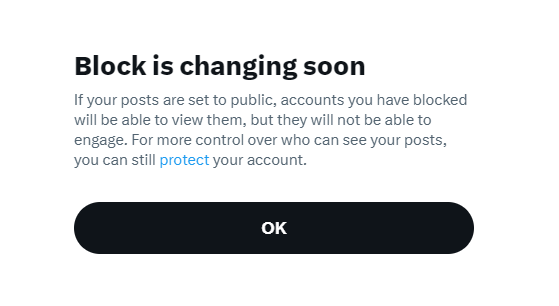 AndrewPerpetua's tweet photo. Twitter isn't getting rid of block because Elmo has some free speech bullshit. They aren't getting rid of block because Elmo had his feelings hurt.

They are getting rid of block because it is one of the most computationally demanding features on the platform, and the rampant increase in bot accounts has caused more people to block more things.
