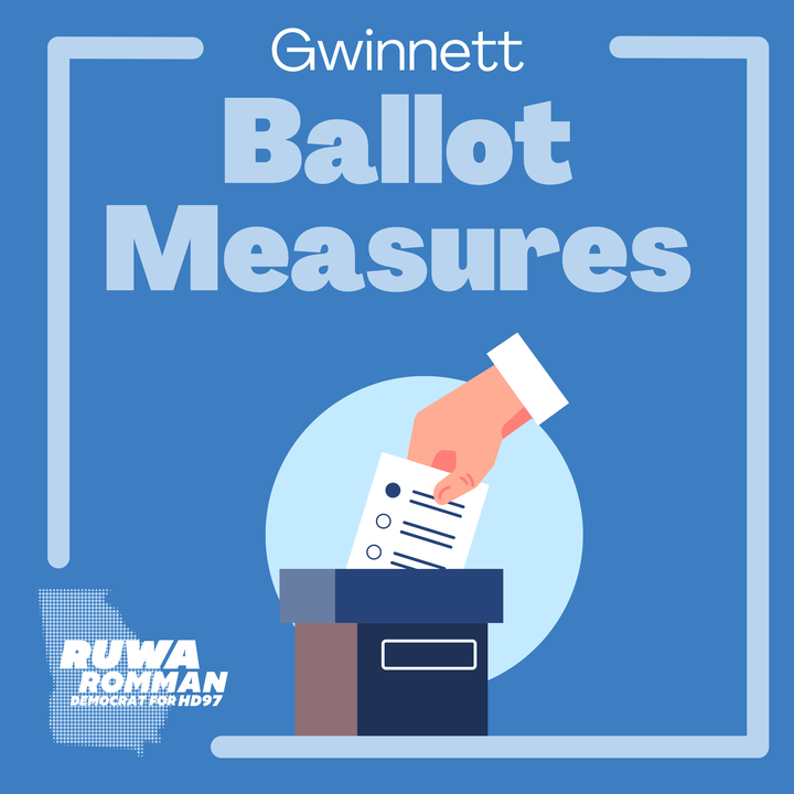 ruwaromman's tweet photo. One of the most common questions we get is about the ballot measures on our ballots this year. In Gwinnett, we will be voting on 3 amendments and the Transit Referendum or T-SPLOST. 1/ #gapol #gotv #voting #gwinnett https://t.co/76eP031pVF