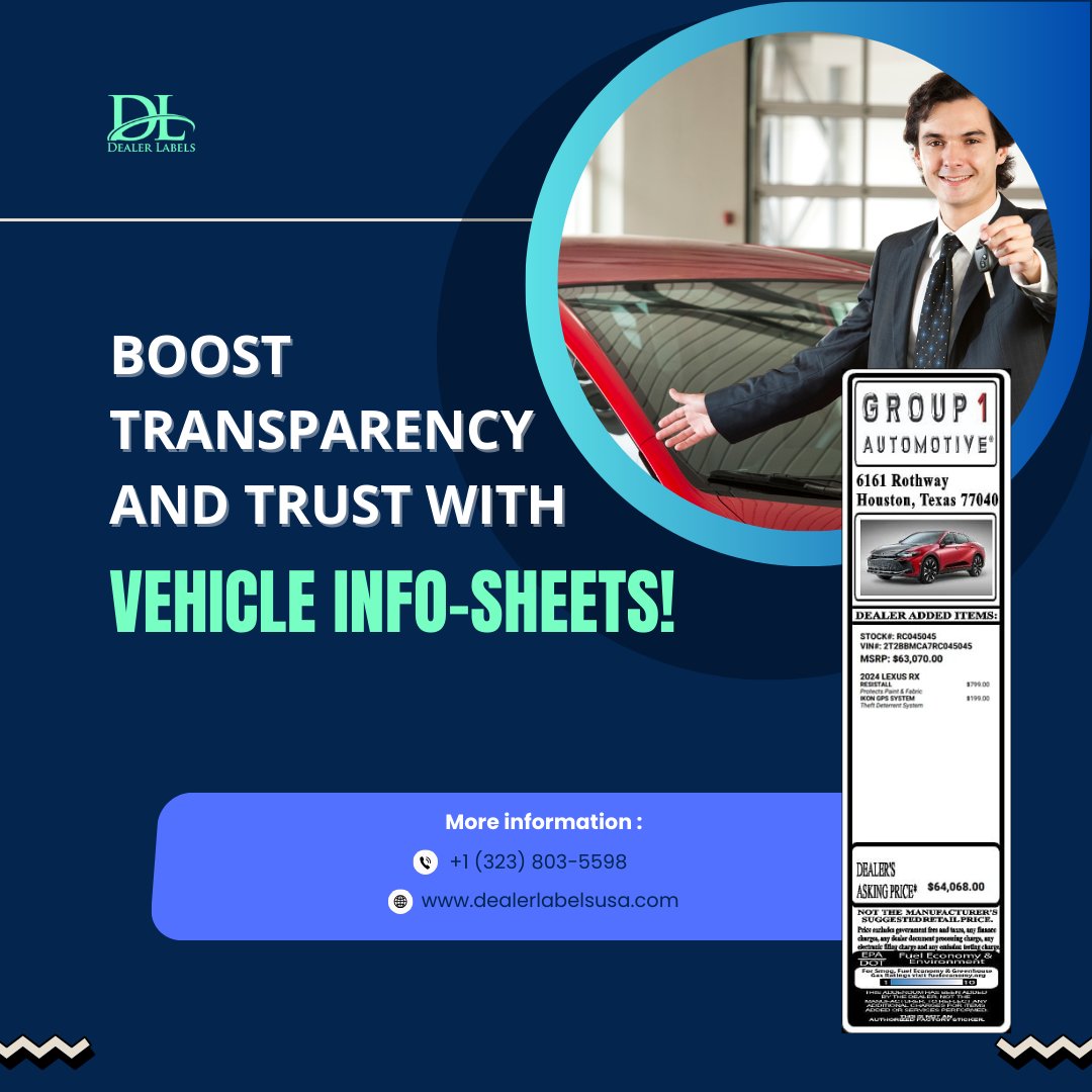 DealerLabels's tweet image. Vehicle Info-Sheets can benefit your dealership.
They provide clear, concise information about each vehicle, helping customers make informed decisions.
Start using Vehicle Info-Sheets today and watch your dealership’s efficiency and customer satisfaction soar!
#dealerlabels