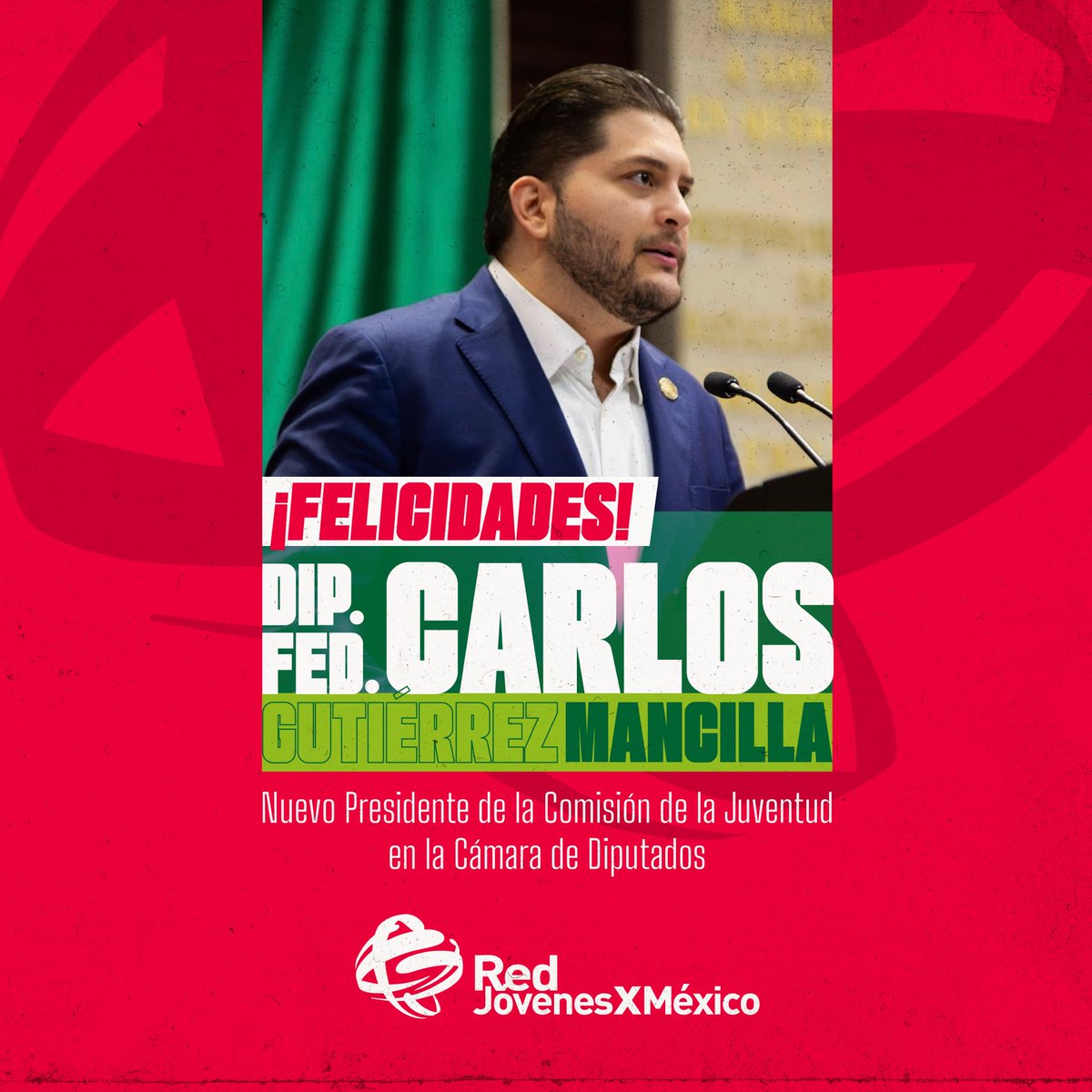 En La Red Jóvenes X México estamos muy orgullosos de nuestro líder Dip. Fed. <a href="/CarlosGMancilla/">CarlosGM</a> quien hoy fue electo Presidente de la Comisión de la Juventud en la Cámara de Diputados. Nos consolidamos como la organización política de jóvenes más grande de América Latina.