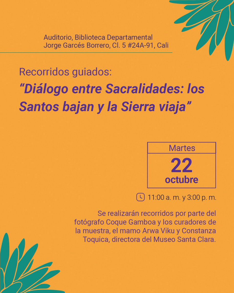 📅 ¡Conoce nuestra agenda COP16! 🌿

El Museo Santa Clara y el Museo Colonial estarán presentes en la COP16 en Cali. 🌱🎨

#COP16Cali #CulturaYMedioAmbiente #MuseoSantaClara  #MuseoColonial #ArteYTradición #PazCulturalConLaNaturaleza #COP16