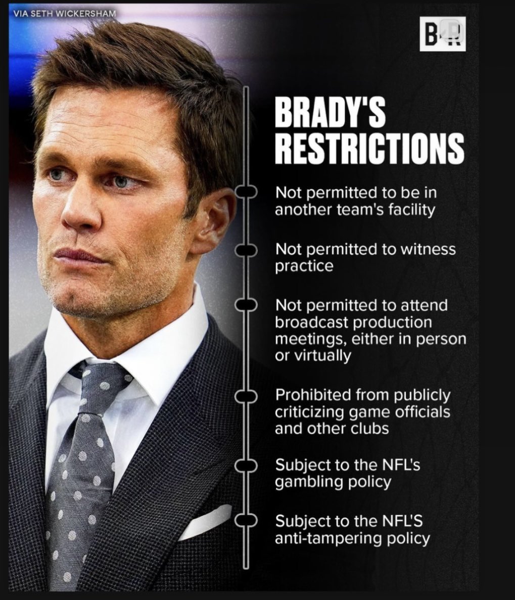 schadjoe's tweet photo. This would be devastating to any broadcaster. There’s no way Tom Brady can be his best self on game days with these self-inflicted preparation restrictions. https://t.co/mrKDDbS3su