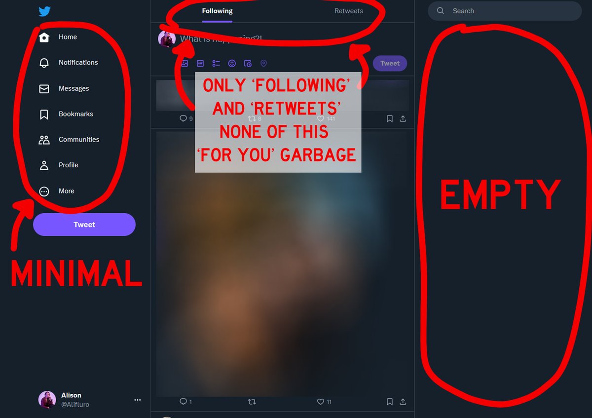 Alifluro's tweet photo. With twitter making another stupid ass decision, I am once again saying that 'control panel for twitter' makes this hellsite way more bearable to be on.

No 'for you'
No trends
You can even split retweets into a different tab so your main feed isn't clogged with them https://t.co/0J0B1IDoza