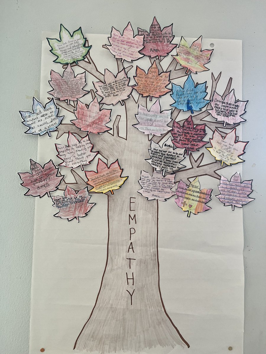 As a class, we combined our October prayers and created an empathy tree. We focused our prayers on giving thanks for what God has given us and asked him to guide us to show empathy in our community.