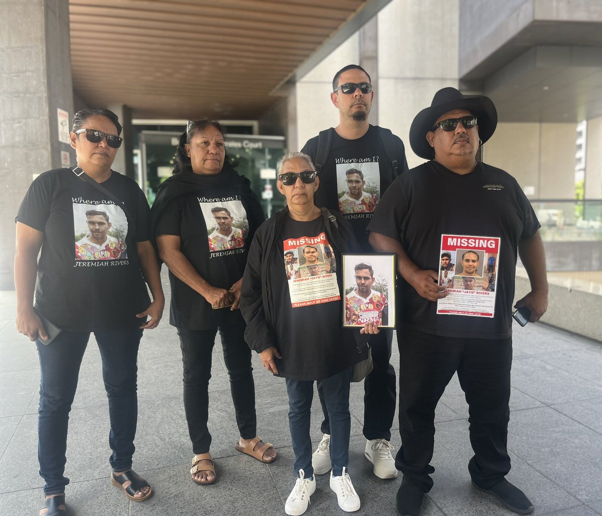 The family of Jayo Rivers who was disappeared in October 21 - last seen in company of six men (majority white). Coroner today said there was a possibility of foul play but did not refer to the DPP. Jayo’s family has searched extensively for him and will not stop