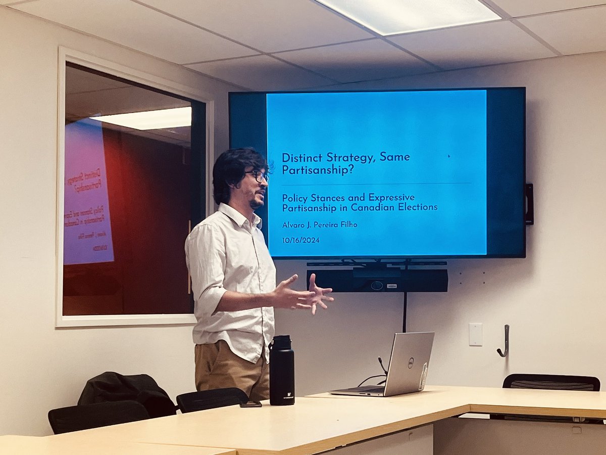 Such a pleasure to welcome <a href="/Alvarojpereiraf/">Álvaro Pereira</a> at the <a href="/CRC_DemElect/">Chaire Démocratie Électorale</a> today for a great talk on expressive partisanship in Canadian elections!