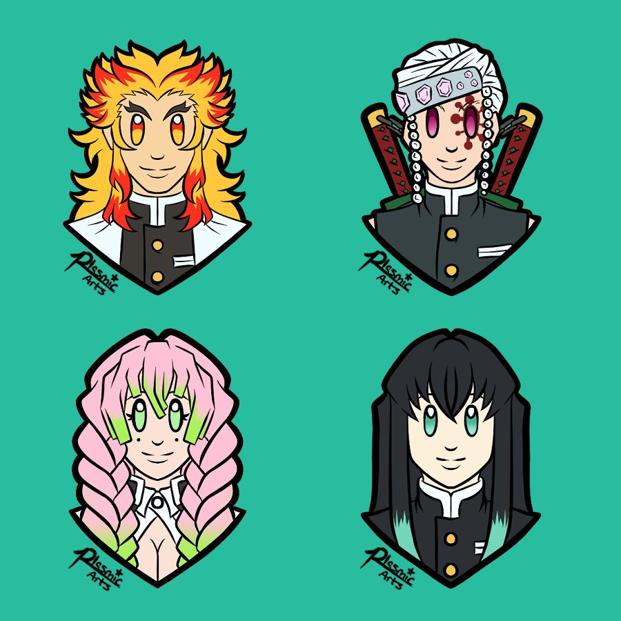 ArtsPlasmic's tweet photo. Here’s the third set of demon slayer button designs including my favorite Rengoku. Enjoy! #demonslayer #kimetsunoyaiba #fanart #anime #mitsurikanroji #rengokukyoujorou #tokitoumuichirou #tengenuzui https://t.co/nLgl8HCrTn