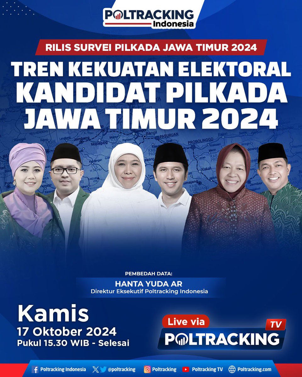 Undangan Media Rilis Temuan Survei Pilkada Jawa Timur 2024 Poltracking Indonesia:

TREN KEKUATAN ELEKTORAL KANDIDAT PILKADA JAWA TIMUR 2024

#poltracking #survei #surveijatim #pilkada2024