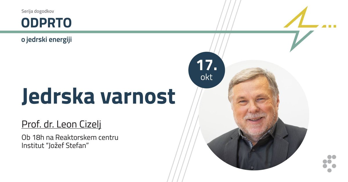 Danes, 17. 10., priporočamo obisk Reaktorskega centra Instituta Jožef Stefan
(Brinje 40, Dol pri Ljubljani)

Ob 18:00 prisluhnite predavanju dr. <a href="/Cizelj/">Leon Cizelj</a> o jedrski varnosti. 
Prenos bo na tv.ijs.si
Sledi ogled razstave o energiji in jedrski tehnologiji.
Vabljeni!