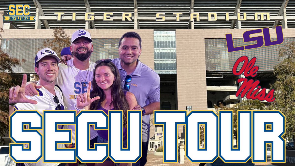 SECUnfiltered's tweet photo. 🎥 2024 #SECU TOUR: BATON ROUGE, LA

@CPhilly19 documents his adventures to Baton Rouge, LA to watch the LSU Tigers take on the Ole Miss Rebels!

Premiering TONIGHT at 10:00 PM CT on YouTube!

https://t.co/kKwQ8VL4pj https://t.co/IDyXO3Oz83