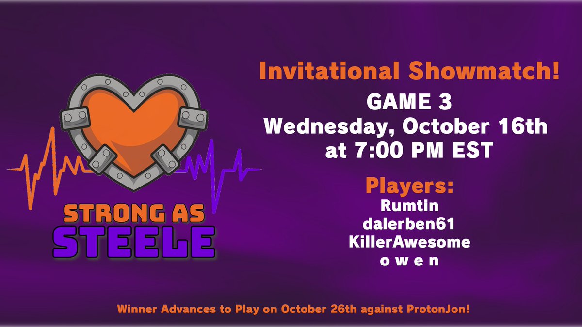 It's time for the third and final night of our qualifying matches for the chance to face <a href="/ProtonJon/">Proton Jon</a> in big Strong as Steele charity event!! With two of our three guest competitors locked in who will be the final MPL alum to score a slot??? Tune in right now to find out!!