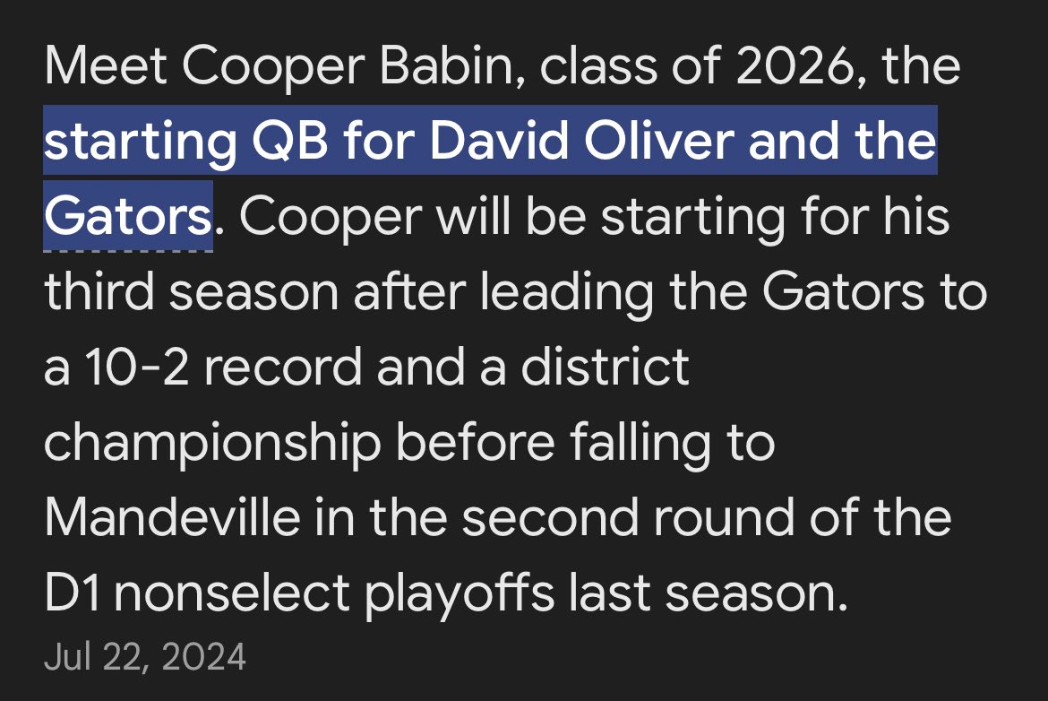JustinAaronUH91's tweet photo. @cooper_babin10 is HIM. Been HIM. Best QB in Louisiana right now and I’ll stand on it. https://t.co/aQBCgamjc7