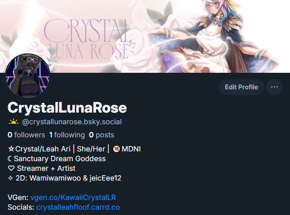 CrystalLunaRose's tweet photo. Seeing what's been going on as of recent, I decided to make a Bluesky! Not sure what to expect for the near future, but I might consider posting stream updates and art here. Moots drop your bluesky so I can follow and of course new follows always welcome~ ♡ https://t.co/qxBCs6SFkM