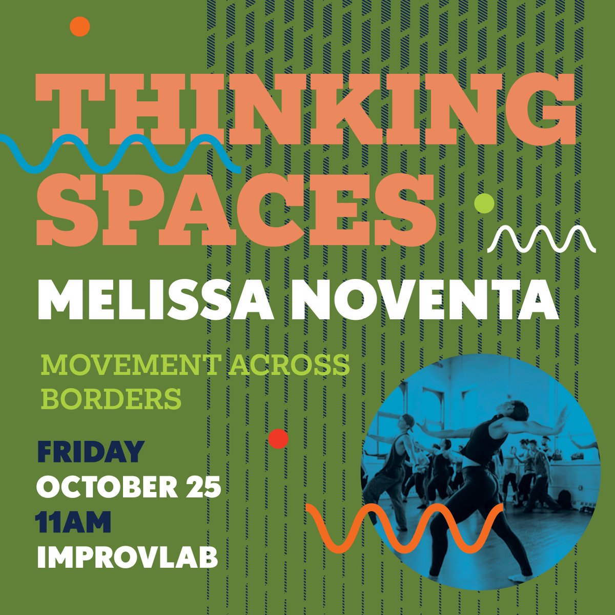 Thinking Spaces, "Movement Across Borders: Improvisation, Diplomacy, and Transcultural Dialogues" with Melissa Noventa, accompanied by percussionist Mario Allende.

Friday, October 25 | 11:00 AM (ET)

Learn more and RSVP: bit.ly/3BJtQVd

#Improvisation #Movement #Dance