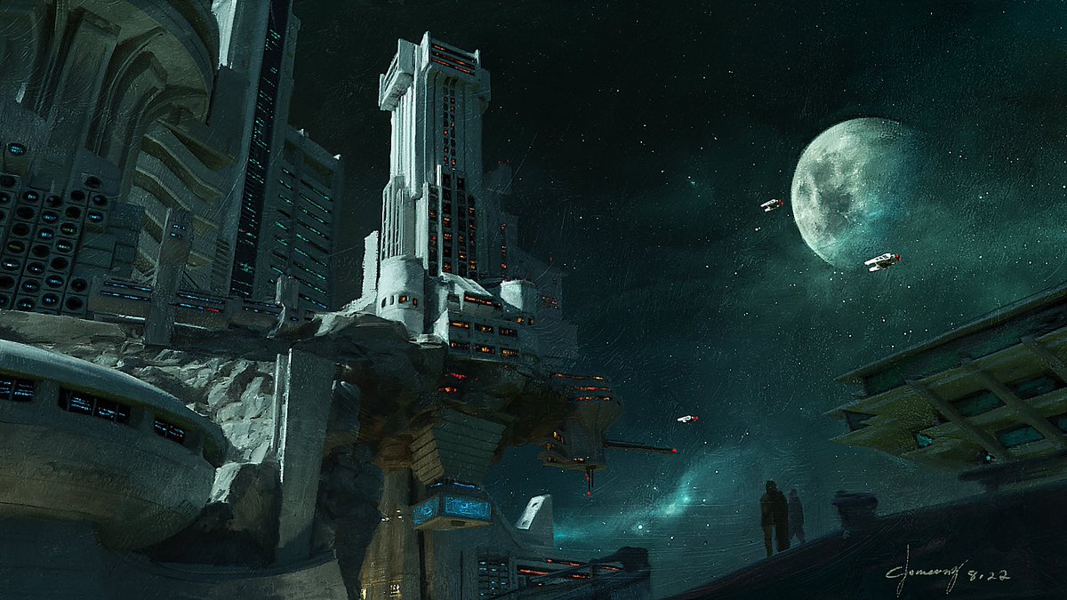 Exordium_comic's tweet photo. Landscape concept of the Vulkansson  Forge on Planet Atmos, the Vulkansson family is incredibly powerful and responsible for designing cutting edge racing technology // Art by Cedric Tomacruz // @Planet_Atmos #concept #worldbuilding #conceptart #landscape #cityscape #urban #sky #skyscrapers #forge