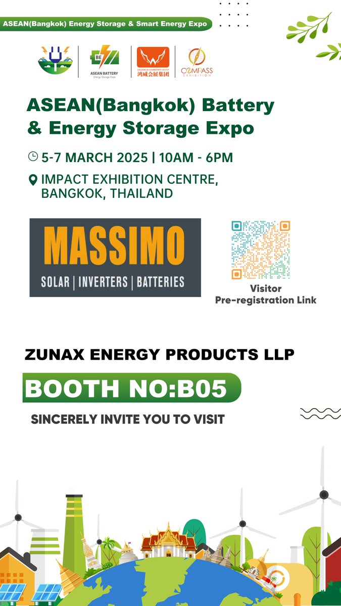 Lyda11410's tweet photo. 📢Zunax Energy Product LLP will exhibit at ASEAN(Bangkok) Battery &amp; Energy Storage Expo 2025 from March 5-7.
Booth number: B05
Products: Solar Batteries, etc.

Registration: https://t.co/mAA56Dk8J9
Contact me to get more info🥰

#ASEANBatteryExpo2025 #RenewableEnergy #Partnership https://t.co/zLFApL2FoG