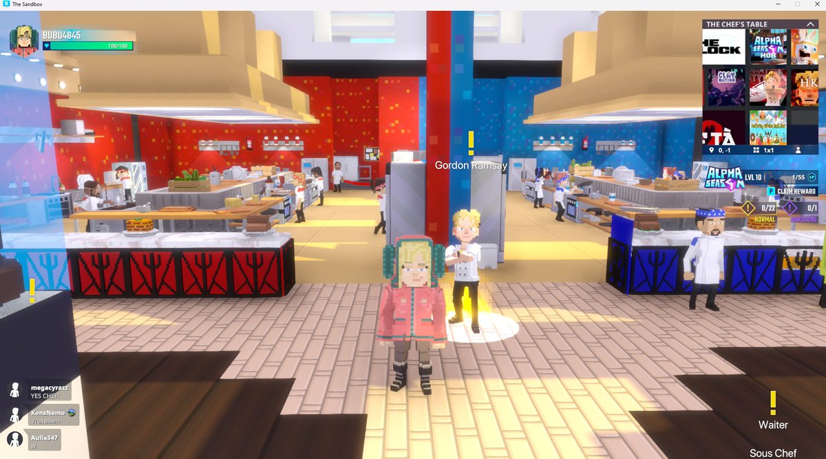 I'm cookin' with <a href="/GordonRamsay/">Gordon Ramsay</a>, in <a href="/HellsKitchenFOX/">Hell's Kitchen</a> The Chef's Table experience, wbu? 👨‍🍳 Come thru and try a new dish! Just need to find that lamb sauce first...🍴🔥  sandbox.game #TheSandbox #AlphaSeason4 #AS4SocialChallenge