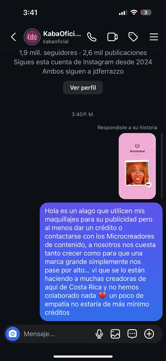 Una marca utilizó mi imagen para hacer una propaganda d un producto de ellos, una marca q tiene la economía para pagar colaboraciones y prefieren simplemente lucrar d mi contenido lo único que uno trata d hacer es darse a conocer y estos simplemente no valoran el arduo trabajo.💔
