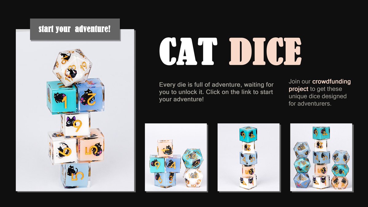 gbtdice's tweet photo. Fashion cat dice, leading the new trend of role play. Crowdfund and be a trendsetter.
https://t.co/ny1y8kgLjl
 #dnd5e #tabletoprpg #dungeonsanddragons #artisandice #handcrafteddice #homebreweddice https://t.co/Ki8rrlrAPG