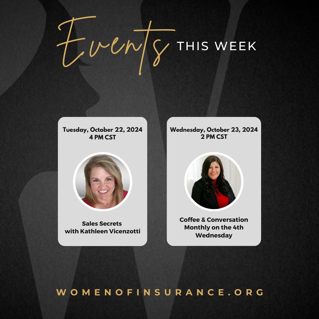 wmnofinsurance's tweet image. Save the Dates for This Week&apos;s Training and Events!

ACTIVE TRAINING MEMBERSHIP OR CHAPTER MEMBERSHIP IS REQUIRED TO ATTEND.

Visit womenofinsurance.org/membership to subscribe or apply for access.

#womenofinsurance #businessgrowth #recurringevents #ProfessionalDevelopment