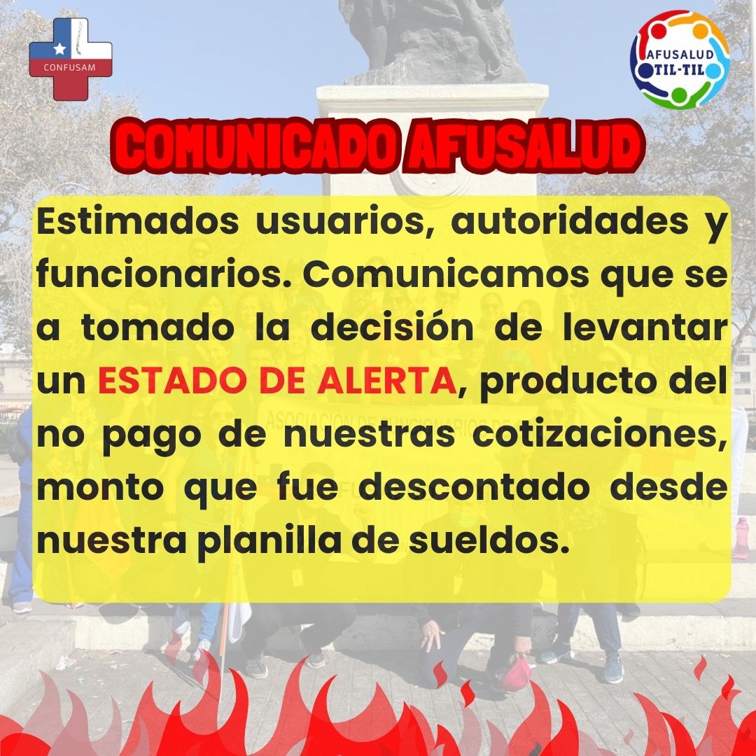 AFUSALUDTILTIL's tweet photo. Ante la vulneracion de nuestros derechos fundamentales y la negativa respuesta de que esta pasando con el pago de nuestras cotizaciones levantamos el estado de alerta.

Evaluando movilizarnos al no tener respuesta @LuisV_Alcalde

 @ConfusamChile https://t.co/l905H8YqPe
