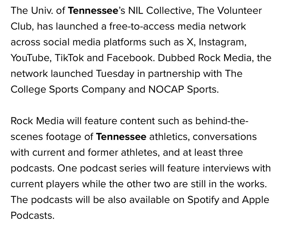 WinterSportsLaw's tweet photo. Media networks like these being launched together by NIL collectives, @CollegeSportsCo, and @NOCAPSports are smart.

Access is free, which allows audiences to quickly grow and sponsorships to be sold.

Collectives receive more revenue which can in turn be paid to athletes. https://t.co/O8MAGxVm5o