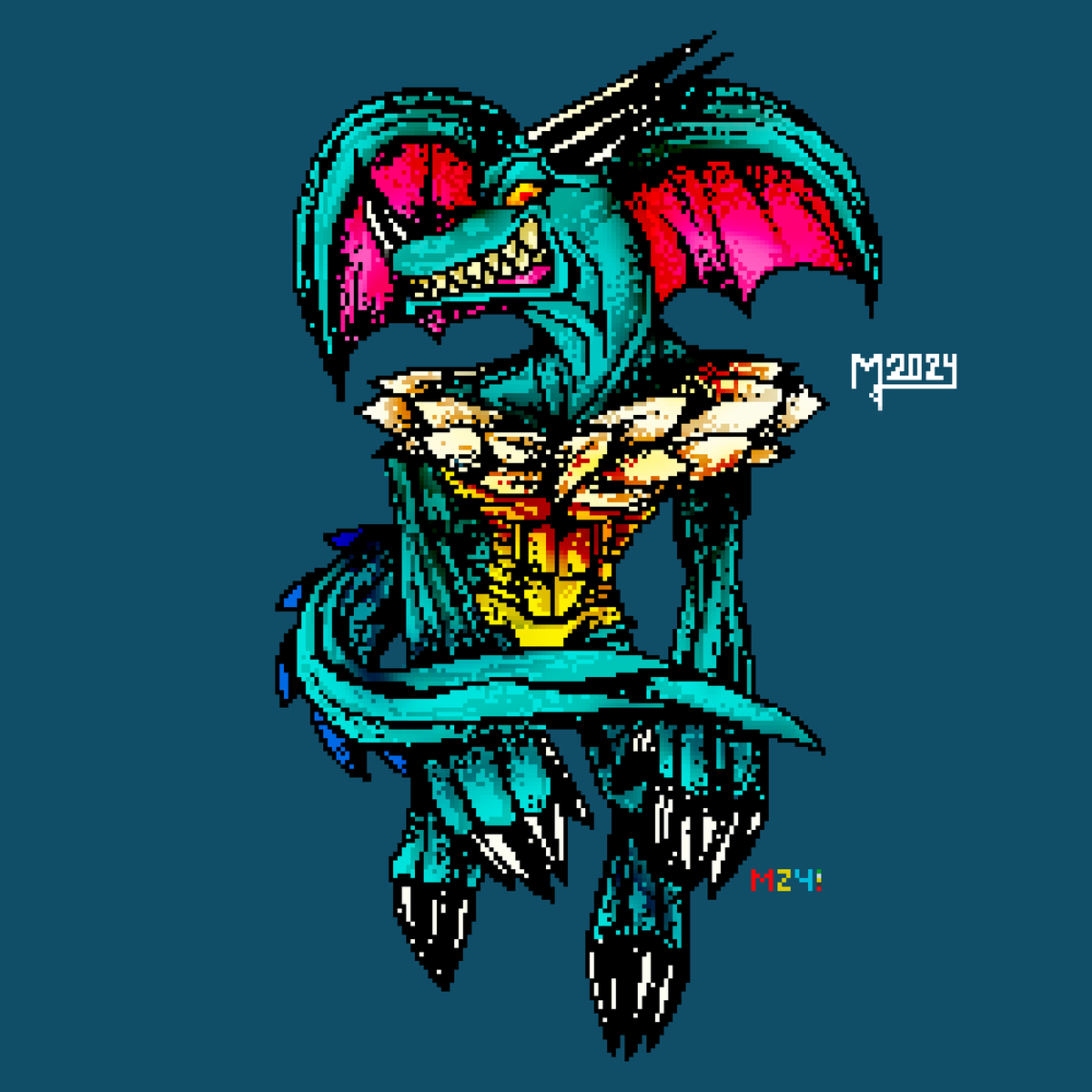 BaluuCampos's tweet photo. Una ilustracion que Transforme en pixel art.
El personaje es un mini dragon maligno de las cuevas del norte.
#Pixelart #pixelartwork https://t.co/4uaeEEHOZ8