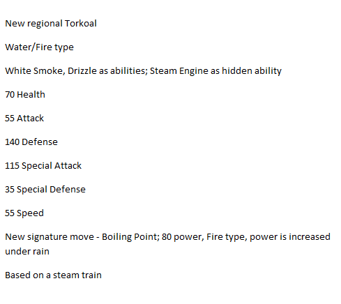 holy shit, i found dev notes for a new gigalith form and a new water/fire torkoal! they both sound super fun