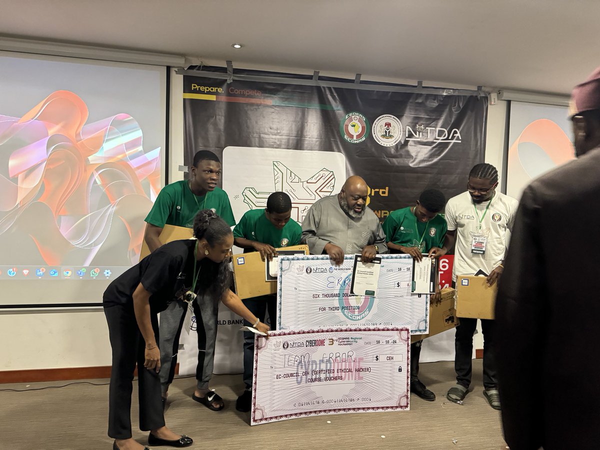 Paul__ige's tweet photo. Congrats to us as Team Error Nigeria
After 30hrs of non stop hacking we came out in third place
Team Error
Nigeria
@0xMarkUche
@thereisviki
@Mycr0ft__
#nitda #ECOWASCybersecurity https://t.co/KpxJv66pHz