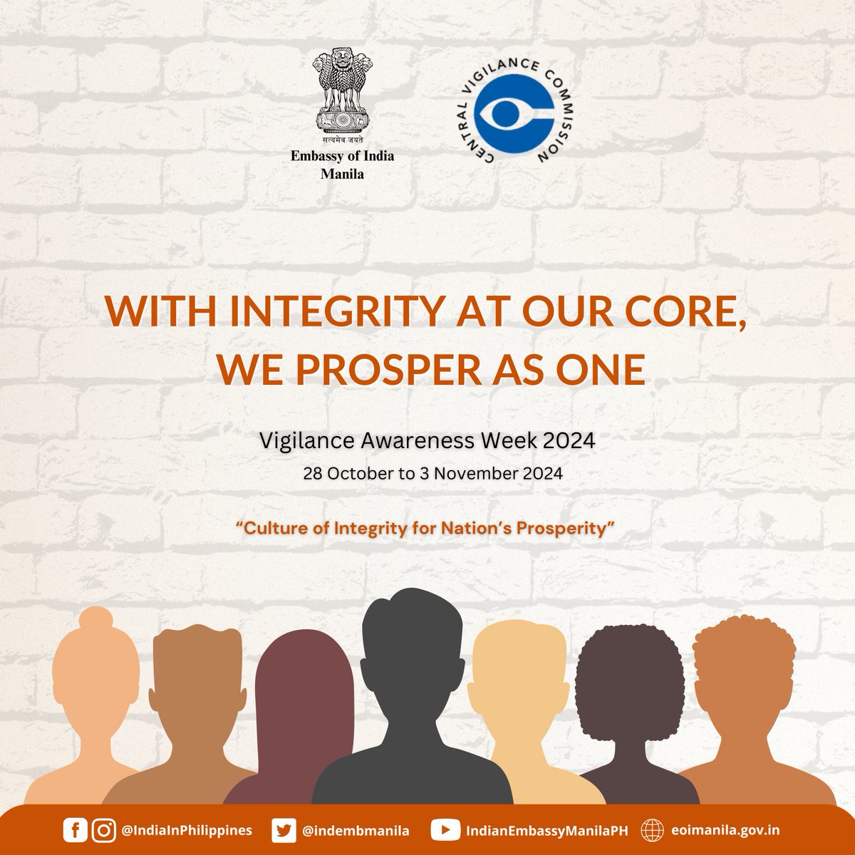 India in Philippines (@indembmanila) on Twitter photo Vigilance Awareness Week 2024
"Culture of Integrity for Nation's Prosperity"
#CorruptionFreeIndia
#VigilanceAwareness
#CVC
<a href="/MEAIndia/">Randhir Jaiswal</a>
<a href="/CVCIndia/">CVC, Govt. of India</a> Vigilance Awareness Week 2024
"Culture of Integrity for Nation's Prosperity"
#CorruptionFreeIndia
#VigilanceAwareness
#CVC
<a href="/MEAIndia/">Randhir Jaiswal</a>
<a href="/CVCIndia/">CVC, Govt. of India</a>