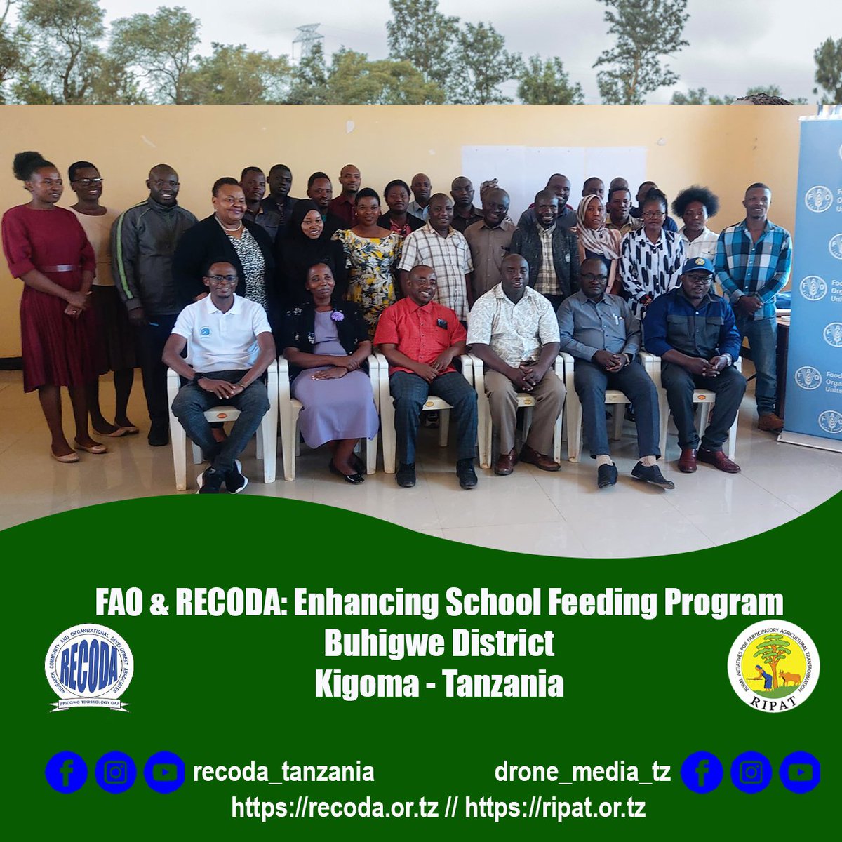 RECODA na FAO Tanzania, imefanikiwa kutoa mafunzo ya kilimo na lishe mashuleni kupitia klabu za Kilimo na Lishe (ANC) katika wilaya ya Buhigwe mkoani Kigoma.  
recoda.or.tz / || recoda.or.tz/ripat / || 
Instagram||Facebook|| Youtube @ recoda_tanzania +255695395272
