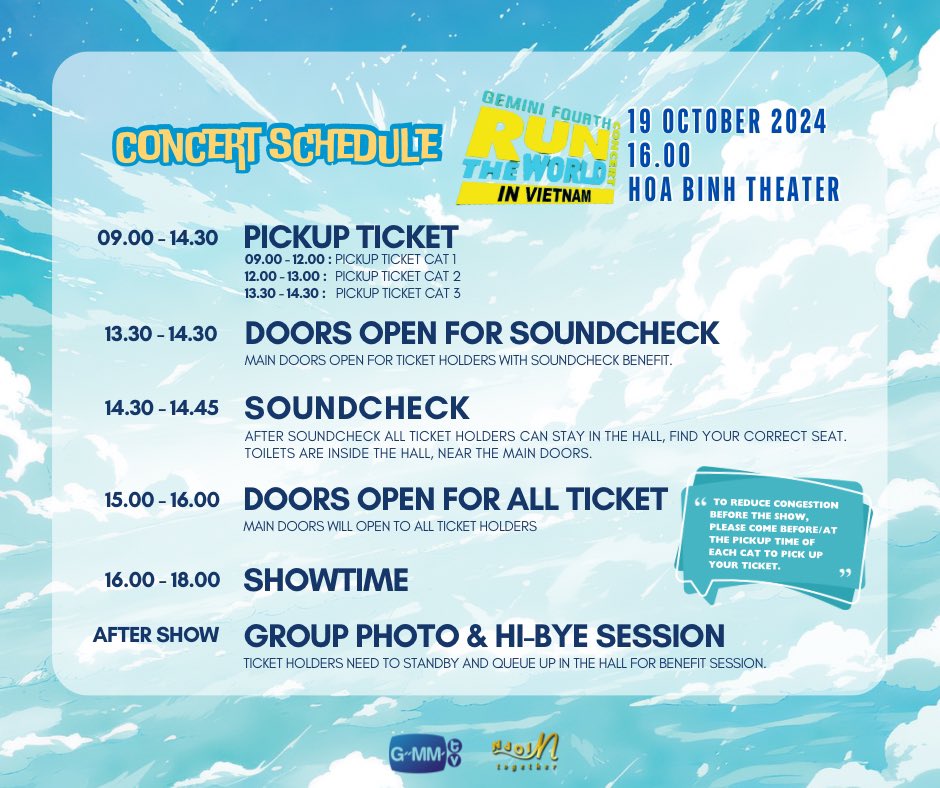 NJoin2023's tweet photo. [GEMINI FOURTH RUN THE WORLD CONCERT IN VIETNAM]

CONCERT SCHEDULE - HALL DIRECTORY - PROHIBITED ITEMS

Please check all information to not get any wrong direction.

#NJOIN
#GMMTV
#GFRunTheWorldConcertinVN https://t.co/DqCKxerQpa