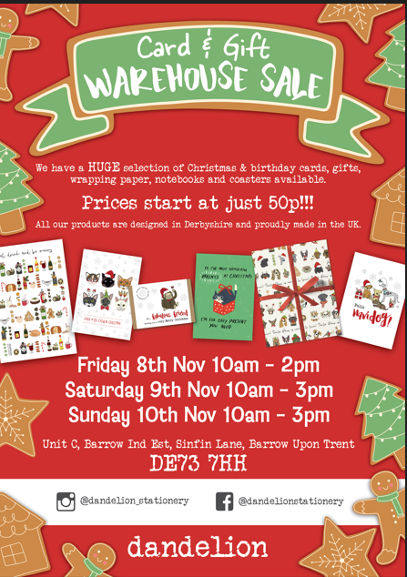 🎉 Our Annual Warehouse Sale is BACK! 🎉

🗓️ Nov 8th-10th
📍 Barrow on Trent, Derbyshire, DE73 7HH

Opening Times:
🕙 Fri: 10am - 2pm
🕒 Sat &amp; Sun: 10am - 3pm

Bring friends &amp; family, tag a pal, and share the love! ❤️
