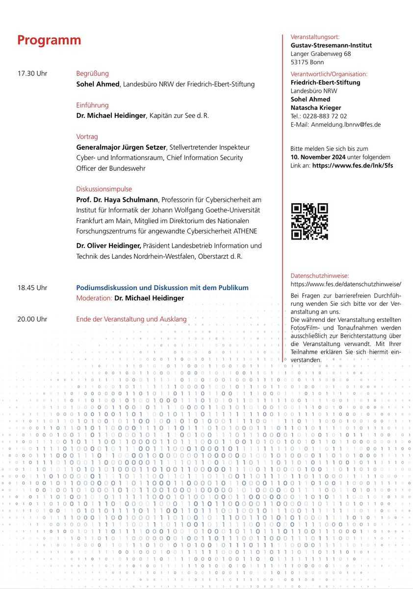 „Hybride Bedrohungen im Cyber- und Informationsraum - Zur Notwendigkeit einer ressortübergreifenden Cyber-Abwehr im Kontext der Gesamtverteidigung“: Zu diesem Thema führt die Friedrich-Ebert-Stiftung das nächste Sicherheitspolitische Forum NRW durch. Interessierte dürfen