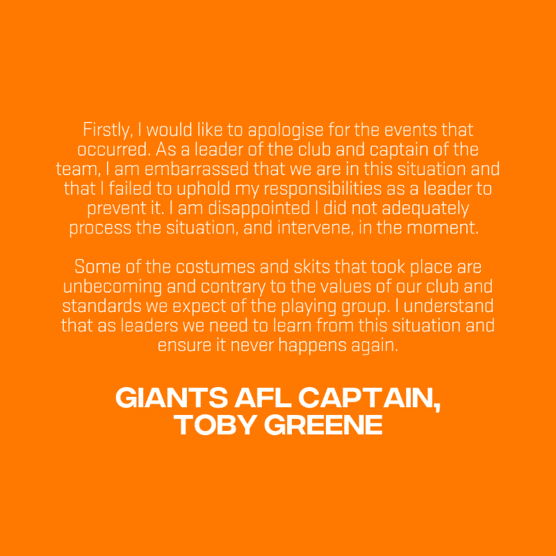 GWSGIANTS's tweet photo. The GIANTS have released the following statement.
