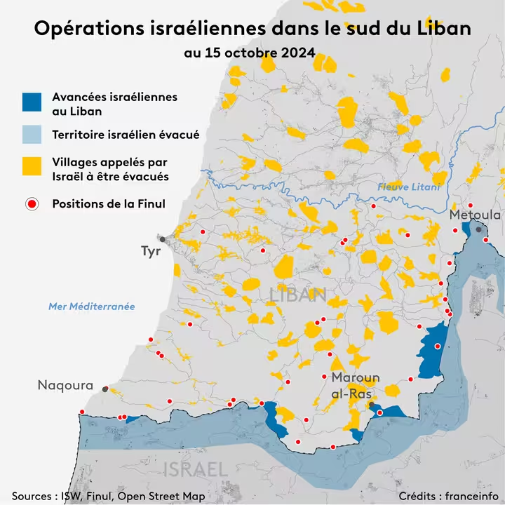 BriceLeBorgne's tweet photo. Deux semaines après le début de l'offensive terrestre israélienne au Liban, voici quelques cartes @franceinfo pour faire le point sur la situation.
L'armée israélienne a réalisé six principales avancées en territoire libanais, cartographiées par l'institut @TheStudyofWar ici. https://t.co/LK1noWQrBK