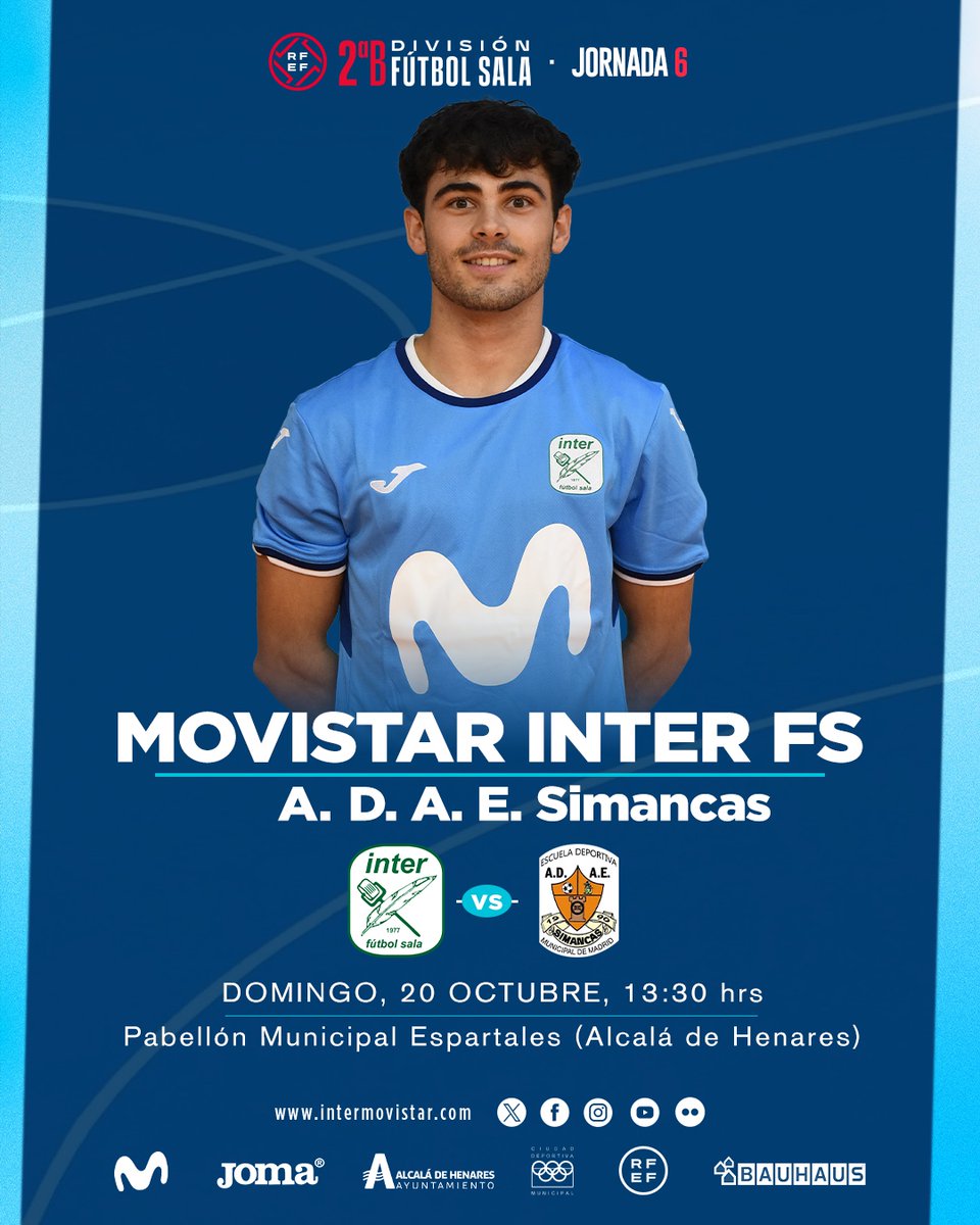𝐇𝐎𝐑𝐀𝐑𝐈𝐎 𝐂𝐎𝐍𝐅𝐈𝐑𝐌𝐀𝐃𝐎 ✅

📌 Movistar Inter B 🆚 <a href="/ADAESIMANCAS/">A.D.A.E.SIMANCAS</a> 
📝 Jornada 6
🗓 Domingo 20 de octubre
⏰ 13:30 horas
🏟 P.M. Espartales