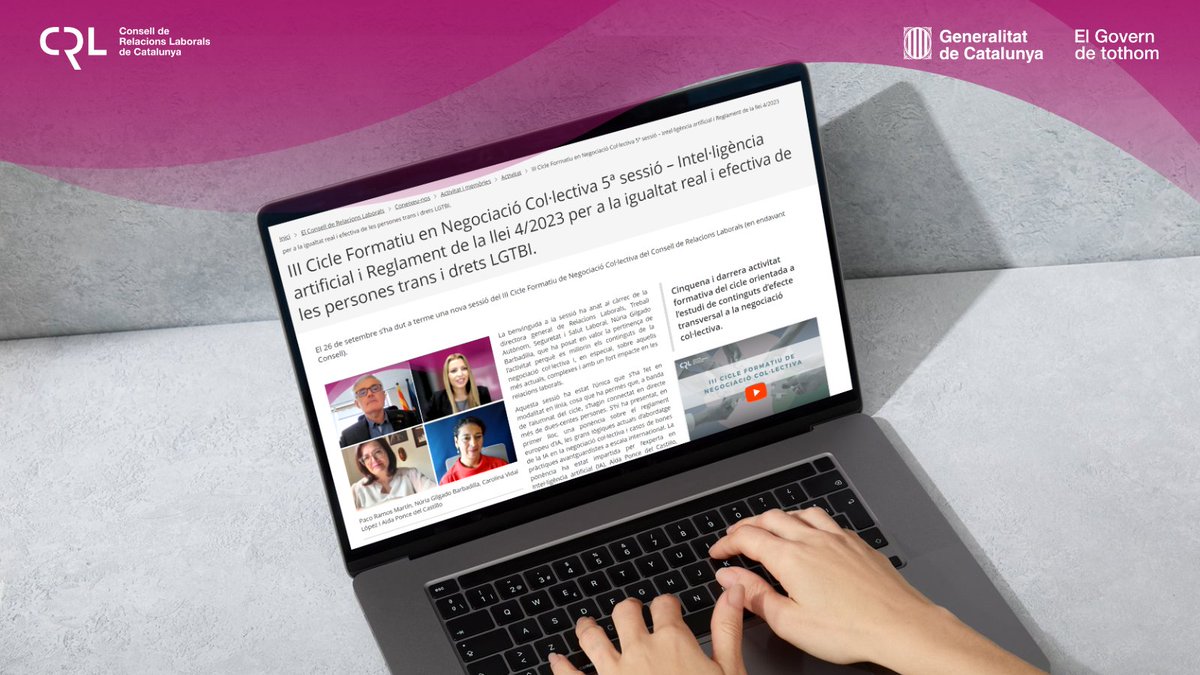 CRL_cat's tweet photo. 🎯Ja està disponible la notícia i el vídeo de la 5ª sessió de la III edició del Cicle Formatiu de #NegociacióCollectiva sobre #Intel·ligènciaArtificial i Reglament de la llei 4/2023 per a la #igualtat real i efectiva de les persones trans i drets #LGTBI ➡️https://t.co/hw1VqhvAm7 https://t.co/kykMLgCZOS