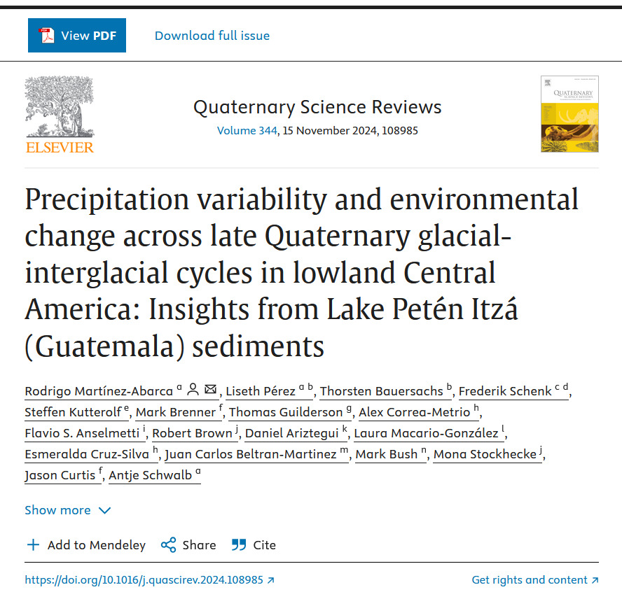 Rodrigo Martínez-Abarca (@rodrigo37708943) on Twitter photo Finally! Our research has been published in QSR! Many thanks to all my co-authors and colleagues for making this possible! 😍 Here we present the oldest record of the <a href="/icdpDrilling/">ICDP</a> Lake Petén Itzá. Research done at <a href="/tuBraunschweig/">TU Braunschweig</a> <a href="/dfg_public/">DFG public | @dfg_public@wisskomm.social</a>
sciencedirect.com/.../pii/S02773… Finally! Our research has been published in QSR! Many thanks to all my co-authors and colleagues for making this possible! 😍 Here we present the oldest record of the <a href="/icdpDrilling/">ICDP</a> Lake Petén Itzá. Research done at <a href="/tuBraunschweig/">TU Braunschweig</a> <a href="/dfg_public/">DFG public | @dfg_public@wisskomm.social</a>
sciencedirect.com/.../pii/S02773…