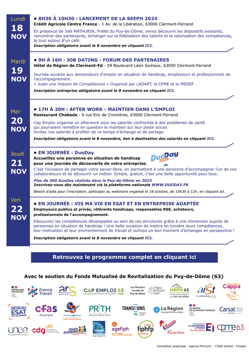 📢 Le 22 novembre, le Réseau ESAT en #Auvergne vous invite à l'événement "Vis ma Vie" pour découvrir les compétences des personnes en situation de #handicap.

docs.google.com/forms/d/1mgmsn…

Une occasion unique de mettre en lumière leurs #talents et de partager un moment d'échanges !
