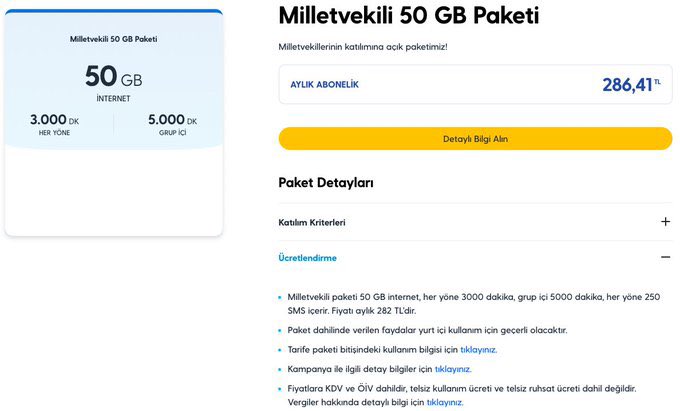 Günaydın Türkiye’m 😘

Bir GSM şirketinin Milletvekillerine 3000 dakika ve 50 GB internet içeren bir paketi 285 TL'ye sunduğu ortaya çıktı.

• Aynı paketin vatandaşa 900 TL olduğu öğrenildi.